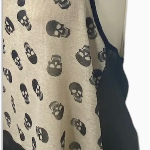 Blush Juniors Skull Graphics Tank Top M Tan Black Sheer Back Knit Sleeveless - Picture 6 of 10
